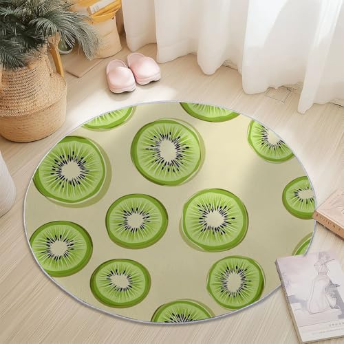 Generisch Grün Runder Teppich Wohnzimmer 90 cm rutschfest Teppiche Waschbar Teppiche Kurzflor Weich Runder Teppich Zeichentrickfilm Kiwi for Wohnzimmer Schlafzimmer Studie Heimbüro