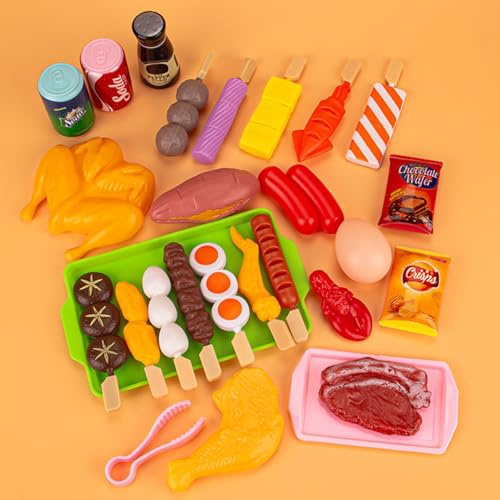 27 Stück Grill-Set Kinderküche Spielküche Zubehör Für Kinder, Hamburger Fast Food Lebensmittel Grill Zubehör Interaktives Spielzeug, Matschküche Kinder Outdoor, Rollenspiele Geschenk Ab 5+