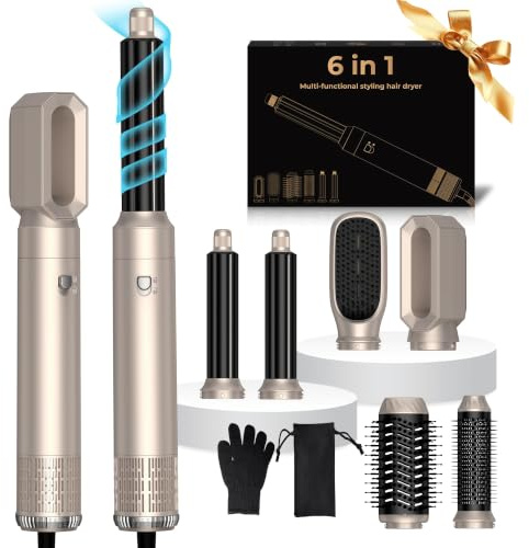 6 in 1 Airstyler 1000w Rundbürstenföhn Haartrockner,Air Lockenstab