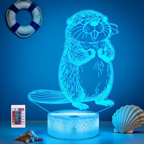 Ammonite Biber Nachtlicht, 3D LED Beaver Lampe mit Fernbedienung, 16 Farbwechsel und Timer, Raumdekorationslicht, lebendige Umgebungsbeleuchtung, Geburtstags geschenk für Kinder und Erwachsene