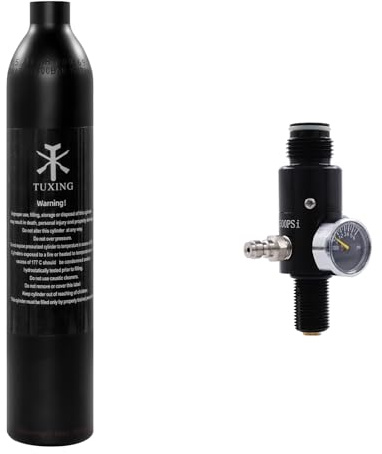 TUXING Paintball-Behälter PCP 4500 PSI, 0,5 l, Aluminiumflasche mit Regler, Reglerventil, Manometer, Ausgangsdruck: 2200 PSI, M18 x 1,5