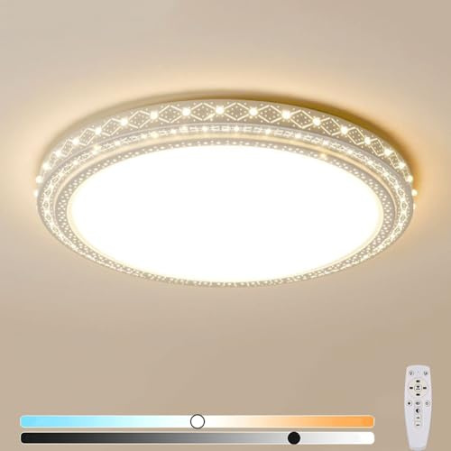 AoLa LED Deckenleuchte Dimmbar 3000K-6000K mit Kristall Deckenlampen mit Fernbedienung Modern Weiß Rund Schlafzimmer Deckenlampe Minimalistische Kreativitätsform Lampe für Wohnzimmer Büro,40CM