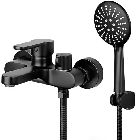 BONADE Badewannenarmatur mit Handbrause, Badewannenarmatur Schwarz Wannenarmatur, Aufputz Wasserhahn Badewanne Armatur, Duscharmatur mit Duschkopf 3 Funktionen, Wannenbatterie Dusche Set für Bad