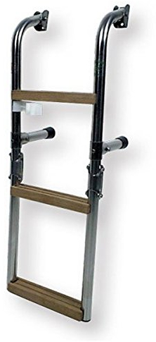 Ceredi Edelstahl Heck-Badeleiter - geschweißt mit Holzstufen - klappbar, Größe:5 Stufen