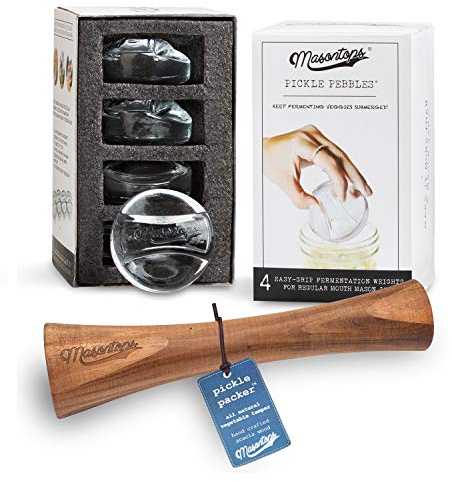 Masontops pilon pour choucroute, légumes & kit de poids en Verre pour fermentation -Kits de pots de fermentation à bouche normale