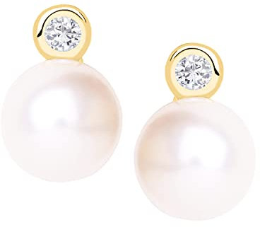 My Gold Damen Ohrringe Perlen Gold 333 Echtes Gelbgold (8 Karat) Zirkonia Süßwasserperlen Ø 6,5mm Perlenstecker Orif O-07396-G301