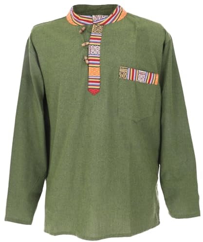 GURU-SHOP, Camicia Nepal Ethno Fisherman, Camicia Goa, Cotone, Camicie da Uomo