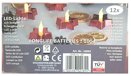 LED-Lichte - 12 Sterne - rot - Longlife Batterien +-100 h