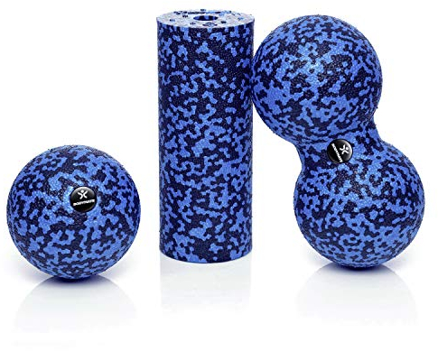 BODYMATE Faszien MINI-SET Schwarz-Blau - Mini-Faszien-Rolle L15xD6cm, Ball D8cm und Duo-Ball D8cm im Set