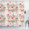 ABAKUHAUS Jahrgang Duschvorhang, Romantischer Feminine Frühling, Stoffliches Gewebe Badezimmerdekorationsset mit Haken, 175 x 200 cm, Korallenrot Grün