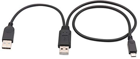 CGTime Dual Power Micro USB Cable, USB 2.0 to Micro USB 5 Pin Y Adapter Cord for External Hard Drive - 2 USB A Male to Micro B Male Extension Lead, 1.7 ft USB Y Cable for External Hard Drive - Dual US