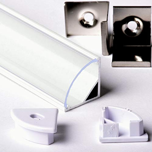 Aftertech® 3m 3m 1616B 16x16mm ALUMINIUMPROFIL ECKENSTREIFEN LED STRIP RIGID BAR 3MT + ABDECKUNG (1616B TRANSPARENTE ABDECKUNG WEISSES PROFIL)