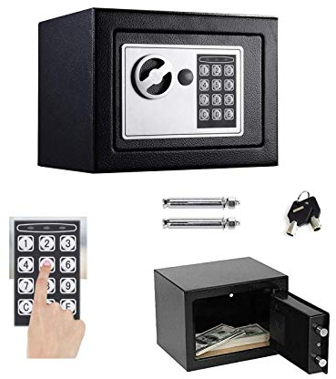 Tresor mit zahlenschloss Digital PIN-Code und Schlüssel Elektronischer Safe Sicherheitskasten Doppelbolzenverriegelung Wandtresor Möbeltresor -4.6L (Schwarz)