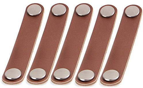 VOANZO 5 STÜCKE Möbel Türgriff Erste Schicht Leder Hardware Türgriff Pu-Leder für Möbel Hardware Doppel Nagel 14 cm (Braun)