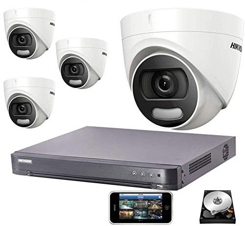 4K Hikvision CCTV System DVR 5MP 4CH Dome Camera IR 20M DS-2CE72HFT-F28 IP67 (4 Cameras, 2TB)