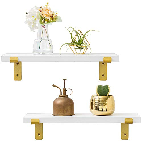 Mkono Wandregal Holz Schweberegal Holzregal, 2 Stück, Weiß Regal Wand Küchenregal Hängend Deko, Tiefe 15cm, Länge 43cm Wandboard für Wohnzimmer, Schlafzimmer, Badezimmer, Küche, Büro