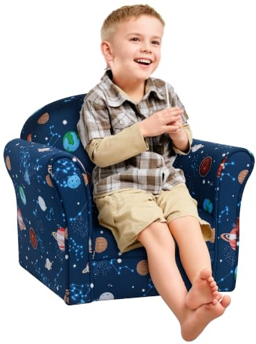 HOMCOM Children's Armchairs Planet-Themed Non-slip Feet Blue