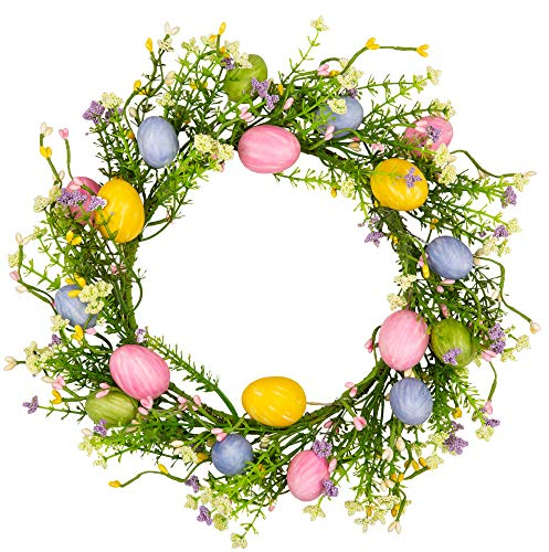 VGIA Künstlicher Osterkranz mit farbigem Ei und gemischten Zweigen, Frühlingskranz für Haustür mit Osterdekorationen, 30,5 cm