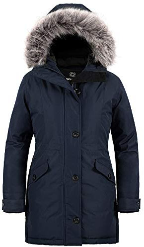 Wantdo Femme Blouson Matelassé d'hiver en Coton Veste Extérieure Chaude Coupe-Vent Manteaux à Capuche en Fausse Fourrure Puffer Blouson Parka Bleu Foncé XL