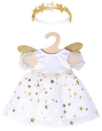 Heless 1152 - Kleid für Puppen im Design Schutzengel, mit goldenen Flügeln und Sternen-Haarband, Größe 28 - 35 cm