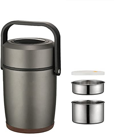 SJASD Thermobehälter für Essen mit 2 Fächern, Thermo Lunchbox Isolierbehälter Edelstahl,Tragbare Thermos-Lebensmittelbehälter für Kinder Erwachsene,mit Lunchtasche,B,2L