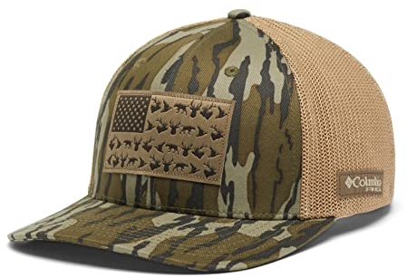 Columbia Unisex PHG Camo Mesh Ball Cap, Mossy Oak Bottomland/Game Flag, L-XL