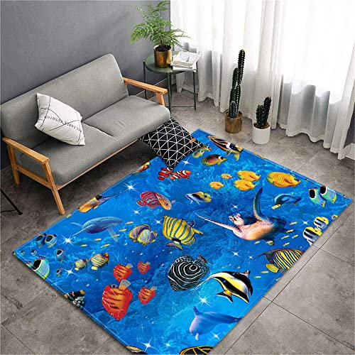 Chickwin Teppich Wohnzimmer Outdoor, Weiche Antirutschunterlage Kurzflor Moderne Blau Teppiche für Schlafzimmer Kinderzimmer Küche Terrasse Schlafzimmer-3D Muster (Blaues Meer,80x120cm)