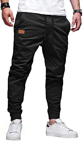 JMIERR Mens Casual Joggers Pants - Cotton Drawstring Chino Cargo Pants Hiking Outdoor Gym Twill Track Jogging Yoga Sweatpants Travel Essentials Jogger Pants with Pockets for Men, L A Black