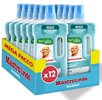 Mastro Lindo Detersivo Pavimenti Marmo, Liquido Superfici Delicate, 12 Confezioni (10 x 930ml), Profumo Fresco e Delicato, Brillantezza Senza Residui, Ingredienti di Origine Vegetale