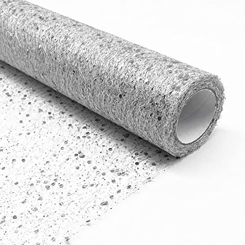 30cm x 10Yards Glitzer Tüllstoff Rollen, Tüll Stoff, Tüll Roll Glitter Paillettenspule für Tutu-Röcke, Basteln, Geschenk Schleife, Stuhlbänder Hochzeit, Hochzeit Party Bankett Deko (Silber)