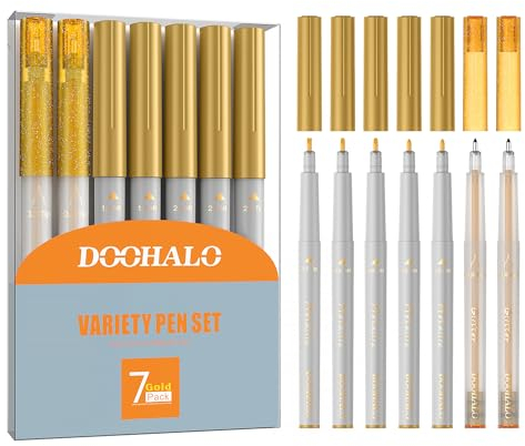 DOOHALO Cricut Maker 3/Maker/Explore 3/Air 2/Air – Stylos à encre gel à paillettes dorées métallisées – Marqueurs à pointe 0,8/1,0/2,0/2,5 points pour dessin, écriture, calligraphie, compatibles avec