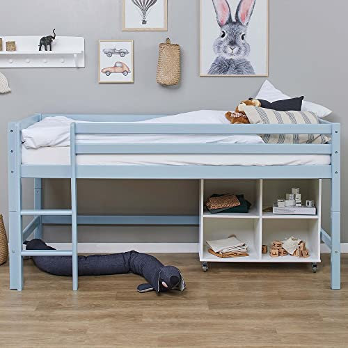 Hoppekids ECO Dream Kinder Hochbett 90x200 mit Lattenrost | Traumblau Massivholz | Holz Bett für Mädchen und Jungen