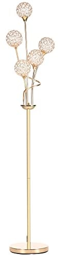 HOMCOM 5-Light Upright Floor Lamps for Living Room with Lampshade, Modern Standing Lamp for Bedroom, Bulb not Included, Silver
