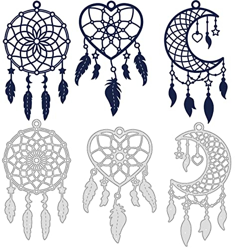 BENECREAT Dreaming Catcher Stanzformen Aus Metall, Rundes Herz Mond Feder Dreaming Catcher Bastelschablone Für Scrapbooking Album Prägung Fotohandwerk Papierkarten Dekoratives, 0.8mm Dick
