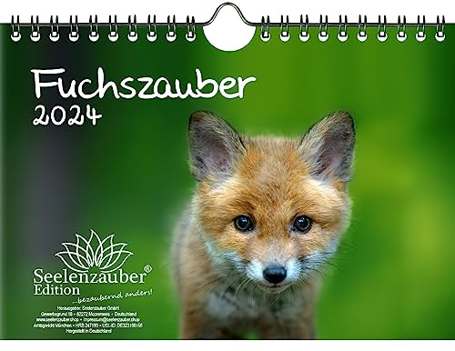Fuchszauber DIN A5 Wandkalender für 2024 Fuchs und Füchse - Geschenkset Inhalt: 1x Kalender, 1x Weihnachts- und 1x Grußkarte (insgesamt 3 Teile)