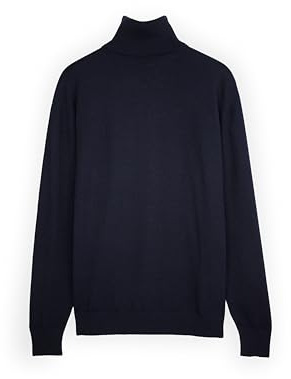 Diana Studio - Maglione Collo Alto basico Blu Uomo, 100% Lana Merino, tinta unita, maniche lunghe , Taglia L, Regular Fit