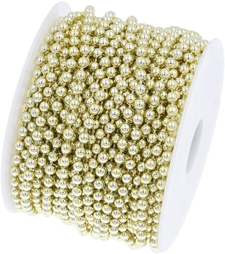 20m 4mm KüNstliche Perlen Band Perlenkette Perlengirlande Perlenschnur Deko Christbaumkette perlen Perlendraht für DIY Handwerk Tischdekoration Hochzeitsdekoration Weihnachten -Gold