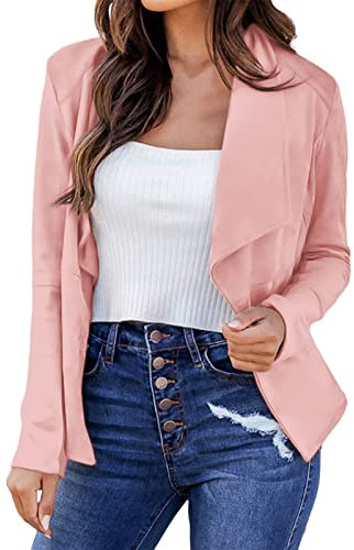 LAOSU Blazer Élégant Col Revers Devant Ouvert Veste,Blazer Femme Couleur,Blazer Rose Poudre,Blazer Ecru Femme,Blazer Motif Femme,Blazer Manche Courte,Femme Blazer