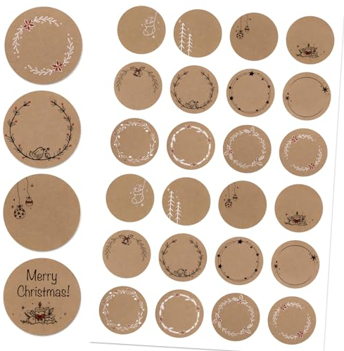 120 Stk 4cm Kraftpapier Aufkleber zum Beschriften Weihnachten Etiketten Selbstklebend Marmeladenglas Weihnachtsaufkleber Weihnachtssticker Geschenksticker für Geschenktüten Gewürzetiketten