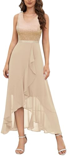 Berylove Abendkleid Glitzer Paillettenkleid Cocktailkleid Damen Elegant für Hochzeit Kleid Damen Elegant Gold BLS0015 Champagne XL