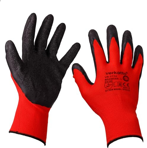 MIVOS Schutzhandschuhe 12 Paar - Größe 8 - Arbeitshandschuhe für Herren und Damen - Handschuhe mit optimaler Griffigkeit - Gartenhandschuhe aus Latex - Ideal für Privat & Gewerbe