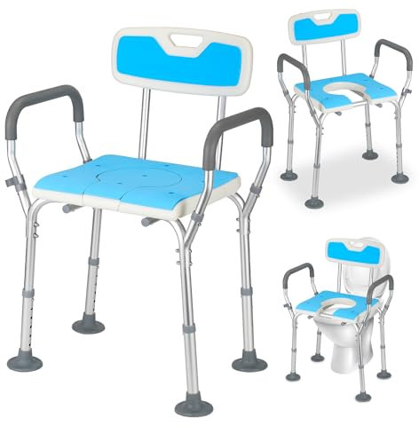 Eulenke Duschstuhl, 3-in-1 Toilettensitz, Duschhocker 135KG belastbar, Rahmen erhöhter Badewannen Einstiegshilfe, Badewannensitz mit Armlehne und Rückenlehne, Duschhilfe für Behinderte Und Ältere