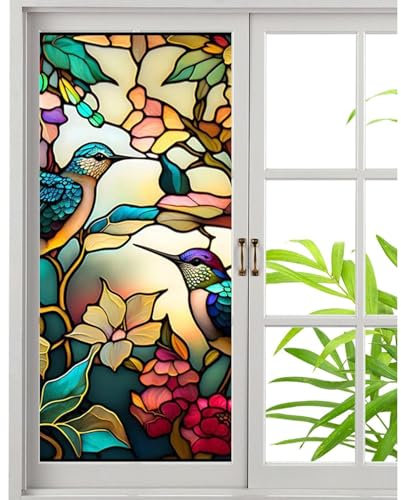 BBTISG 2 Stück Sichtschutz Fensterfolie, 45 x 100cm Fensterfolie Blickdicht Selbsthaftende Sichtschutz Fensterfolie statische Buntglasaufkleber für Zuhause, Büro, Badezimmer (Stil 2)