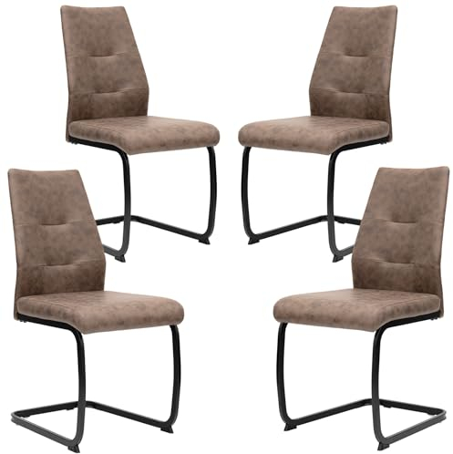 TRISENS Moderne Esszimmerstühle in Lederoptik - gepolsterte Freischwinger mit robustem Metallgestell - Pflegeleichte Schwingstühle mit atmungsaktiver Oberfläche, Farbe:Kaffeebraun, Menge:4 St.
