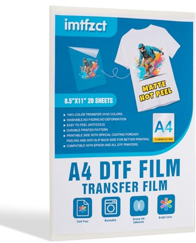 DTF Transfer Film Paper，30 Sheet A4 (8.5×11), Double Sided Matte Clear PreTreat PET Heat Transfer Paper, Cold and Hot Peel, Direct to Film for T-Shirts Textile
