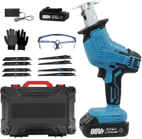 Cordless Reciprocating Saw, FNMJR 21V Reciprocating Saws with 2 Batteries, 0-3500RPM Variable Speed, Tool-Free Blade Change Electric Hand Saw, Sabre Saws for Wood Metal PVC Cutting