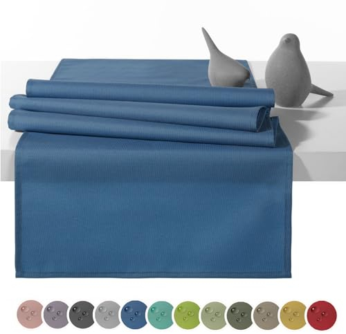 heimtexland Outdoor Tischläufer Garten Tischdecke 45x145 Tischdeko wasserabweisend wetterfest UV-beständig Typ551 Blau