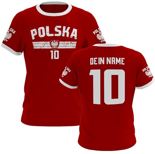 Polska - Polen - Fußball T-Shirt mit Name Nummer - T Shirt EM WM - Kurzarm Tshirt - Fußballdress - Trikot - Geschenkidee - Rücken - Trainingstshirt - Fußballtrikot - für Herren Damen und Kinder