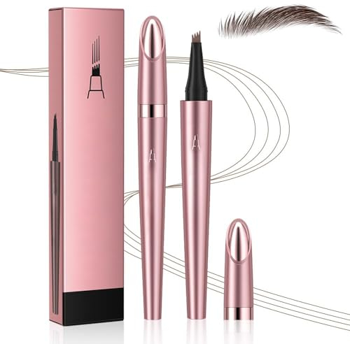 Mikro Wasserdichter Augenbrauenstift mit 4 Gabelspitze Applikator, 3D Augenbrauenstift, 2024 Neu Upgrade Wasserfester Eyebrow Pencil Erzeugt mühelos natürlich aussehende Brauen (A# Dunkelbraun)
