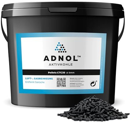 ADNOL® Pellet di carbone attivo 5 litri in carbone per la purificazione dell'aria e per la pulizia del gas, ad esempio per cappe aspiranti, CTC30, diametro 4 mm, classe energetica A, utilizzabile come